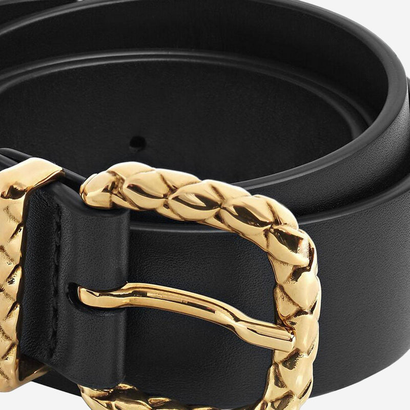 Bottega Veneta Coaxial Loop Belt — Black Leather