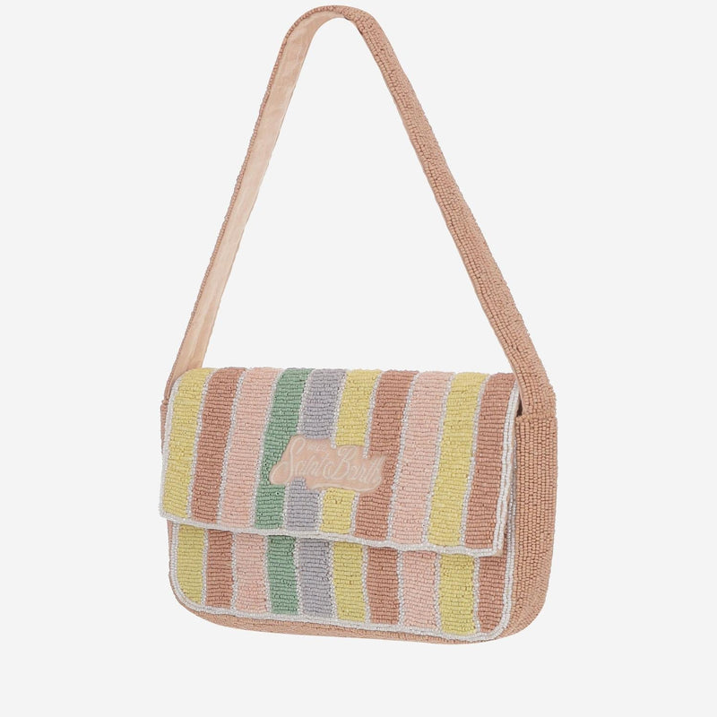 Mc2 Saint Barth Beaded Striped Shoulder Bag — Multicolor Cotton