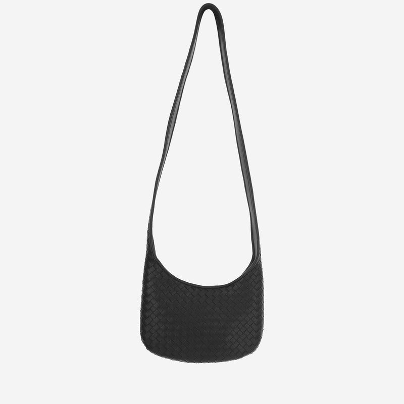 Bottega Veneta Woven Lambskin Shoulder Bag — Black