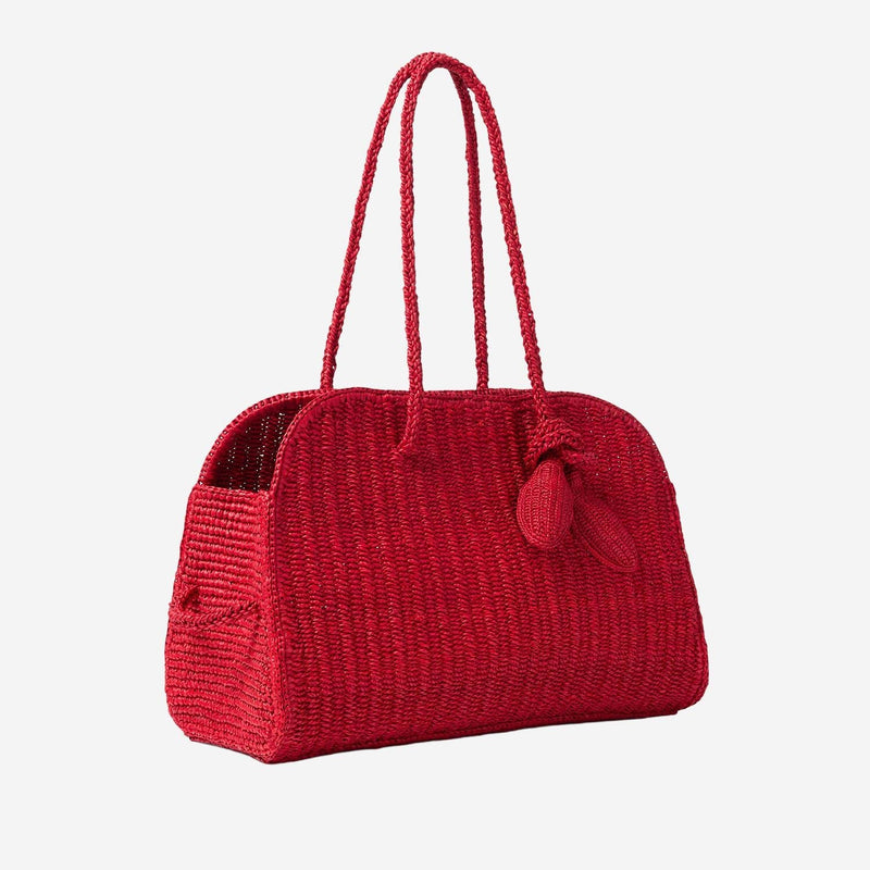 Jacquemus Raffia Bowling Shoulder Bag — Red