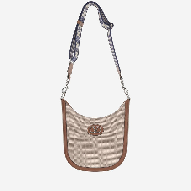 Valentino Garavani Vlogo Shoulder Bag — Beige Cotton; Leather