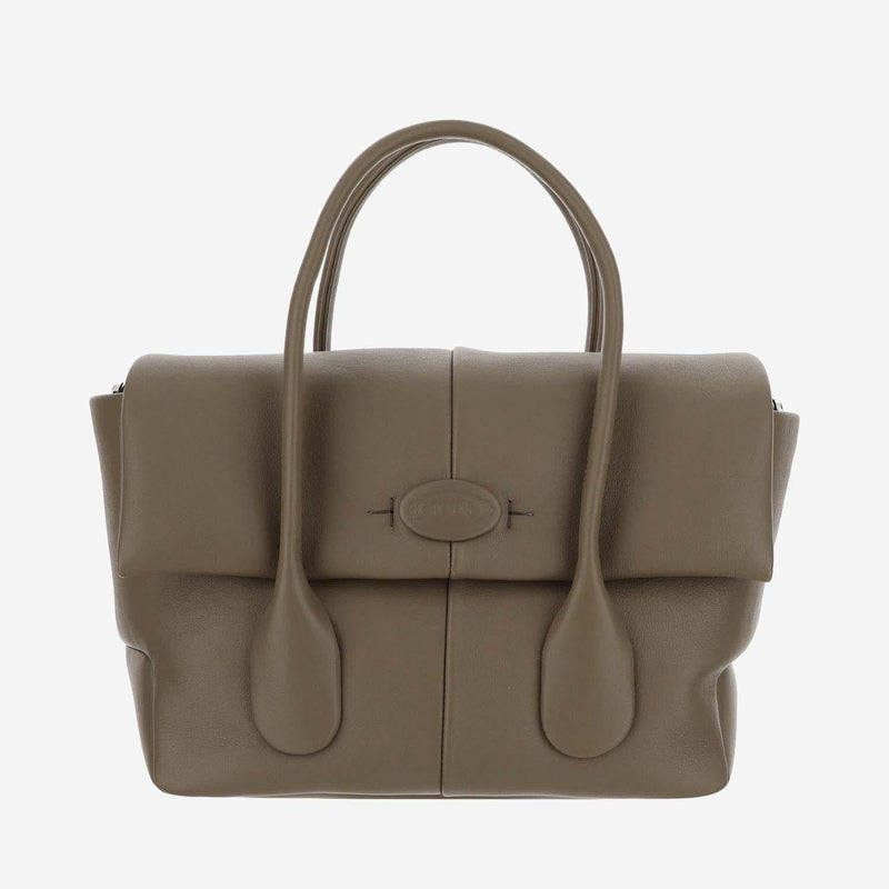 Tods Padded Calfskin Leather Top Handle Bag — Beige