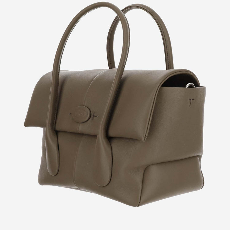 Tods Padded Calfskin Leather Top Handle Bag — Beige