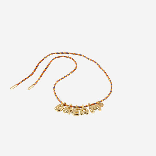 Sorbet Island Bubble Letter Gold-Plated Necklace — Multicolor Fabric And Metal Necklaces