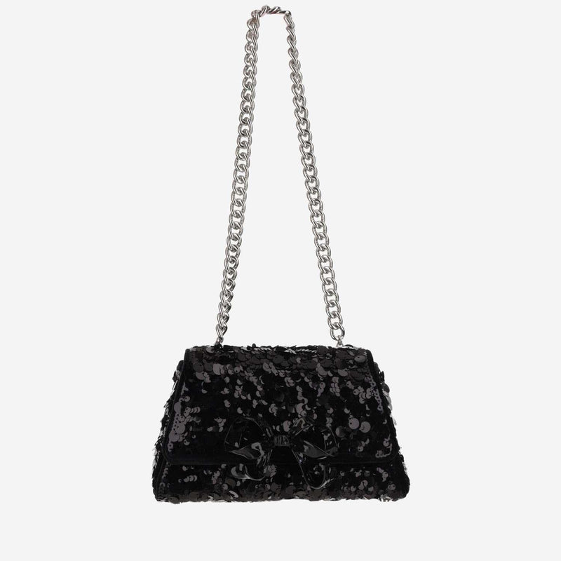Self-Portrait Sequin-Embellished Shoulder Bag — Black Polyester Elastane