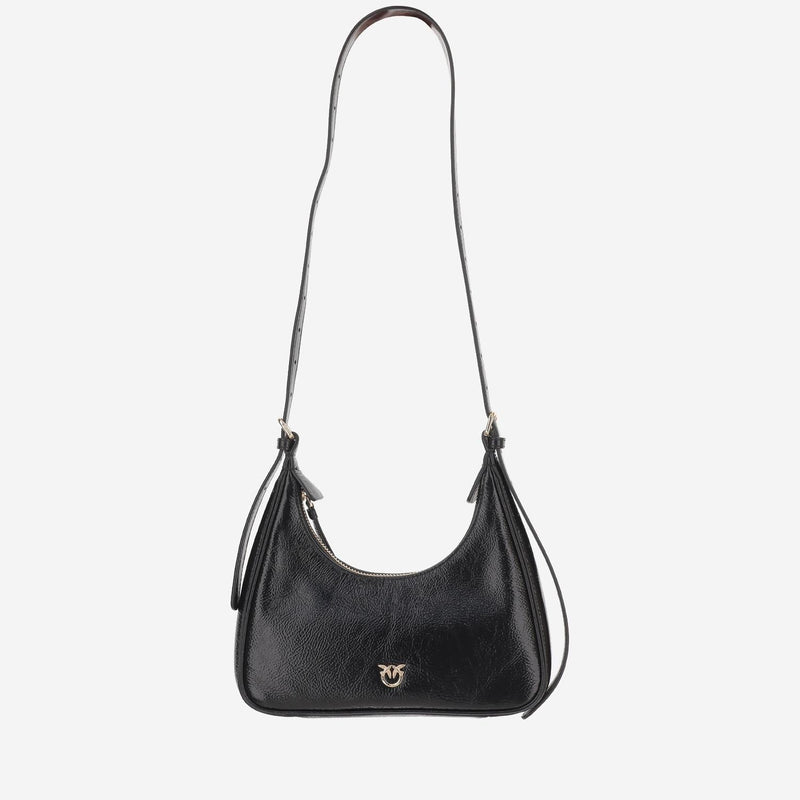 Pinko Glossy Leather Shoulder Bag — Black
