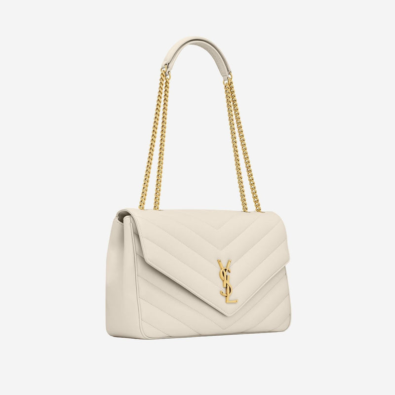 Saint Laurent Quilted Lambskin Shoulder Bag — White Leather