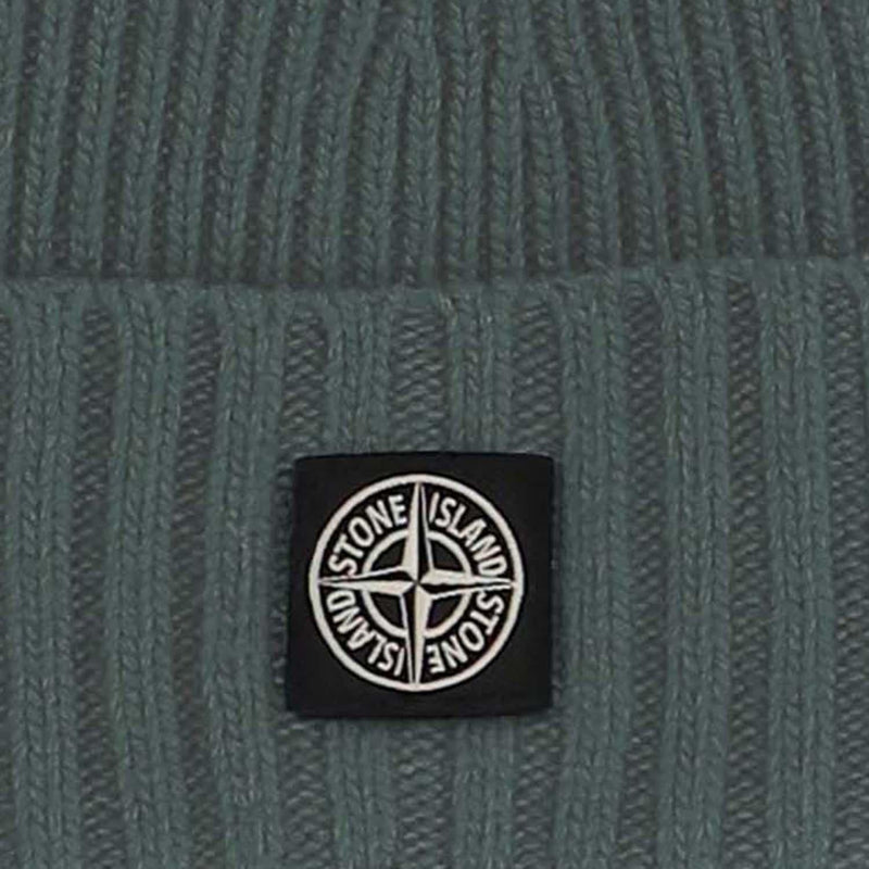 Stone Island N100003 Ribbed Wool Blend Beanie — Green Beanies