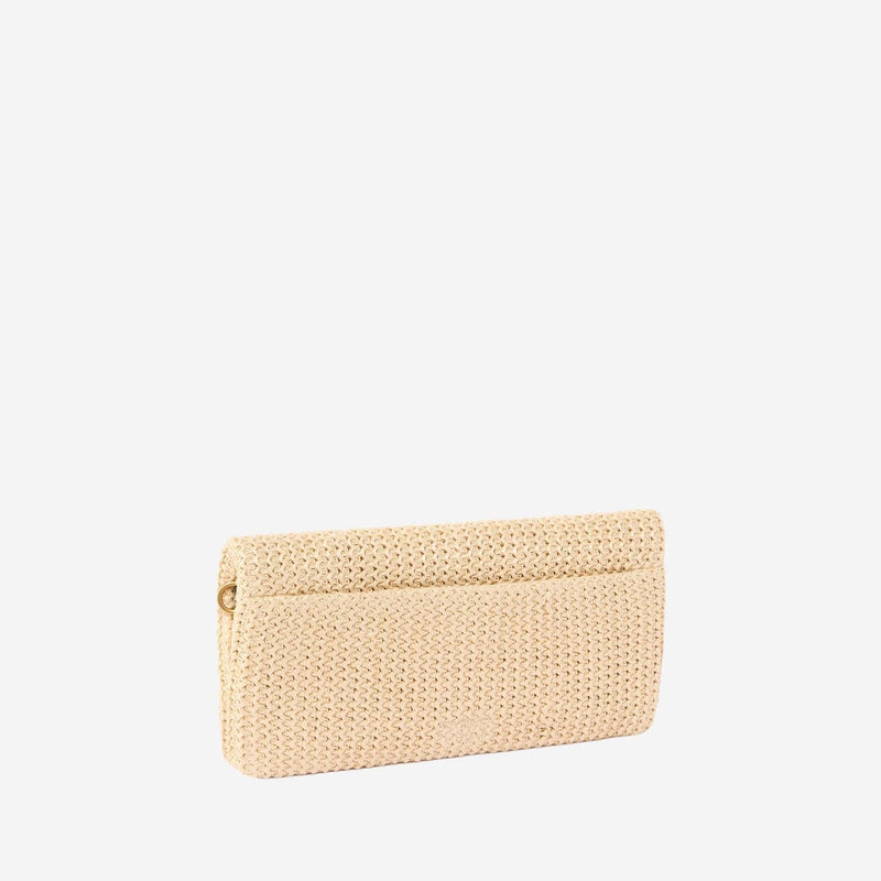 Pinko Raffia And Leather Shoulder Bag — Beige