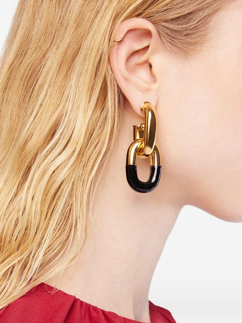 Rabanne Xl Link Gold With Black Enamel Earrings — Aluminum