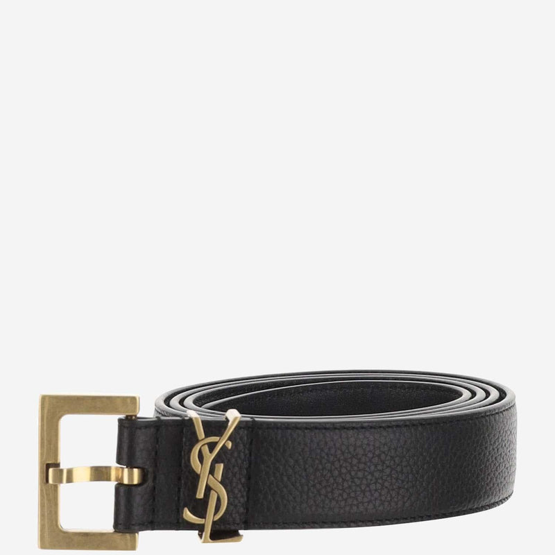 Saint Laurent Cassandre Belt — Black Calfskin