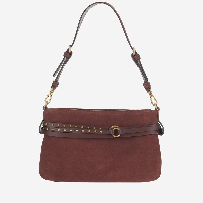Pinko Belted Suede Shoulder Bag — Brown