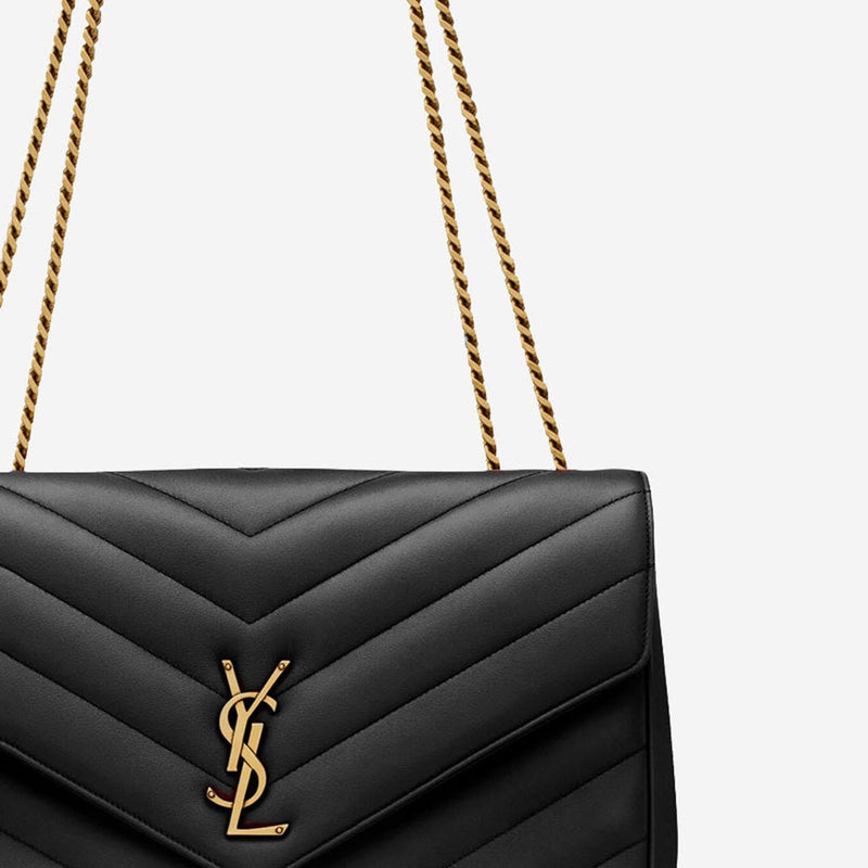 Saint Laurent Quilted Lambskin Shoulder Bag — Black Leather
