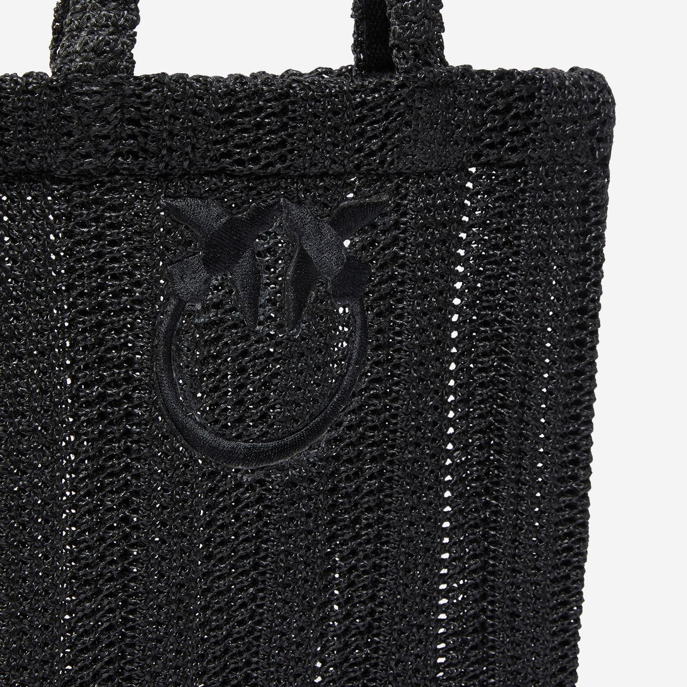 Pinko Embroidered Raffia Tote Bag — Black Polypropylene