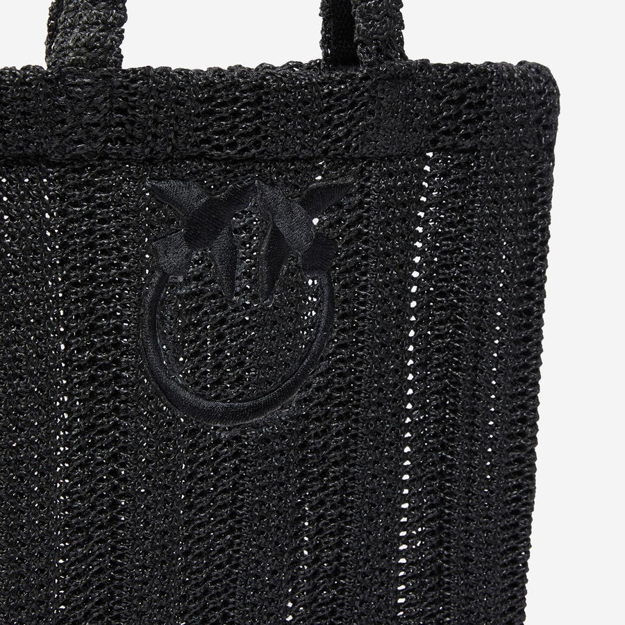 Pinko Embroidered Raffia Tote Bag — Black Polypropylene