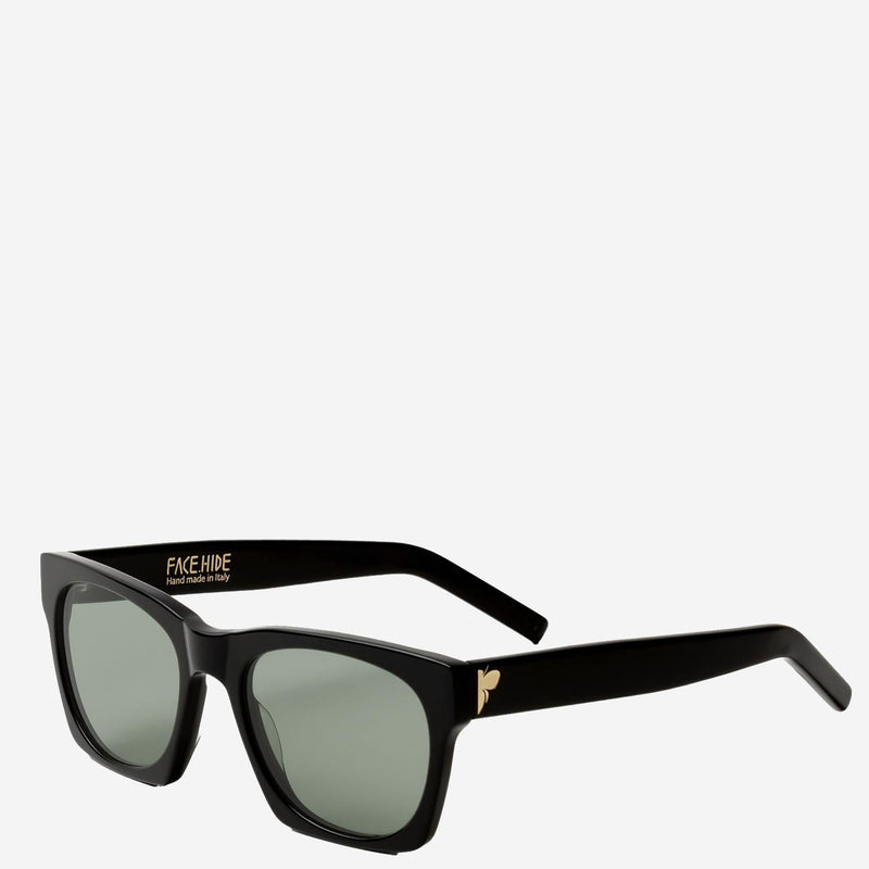 Face Hide Numero0 Logo Rectangular Sunglasses — Black Acetate