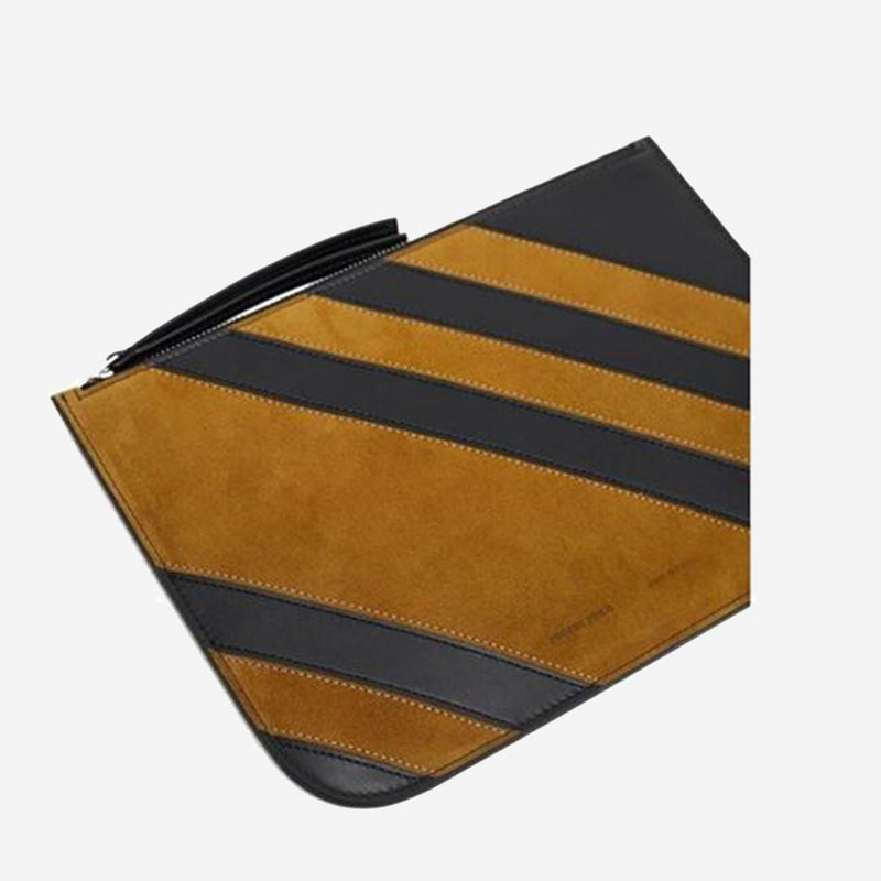 Phoebe Philo Diagonal-Striped Calf And Suede Clutch — Black Leather