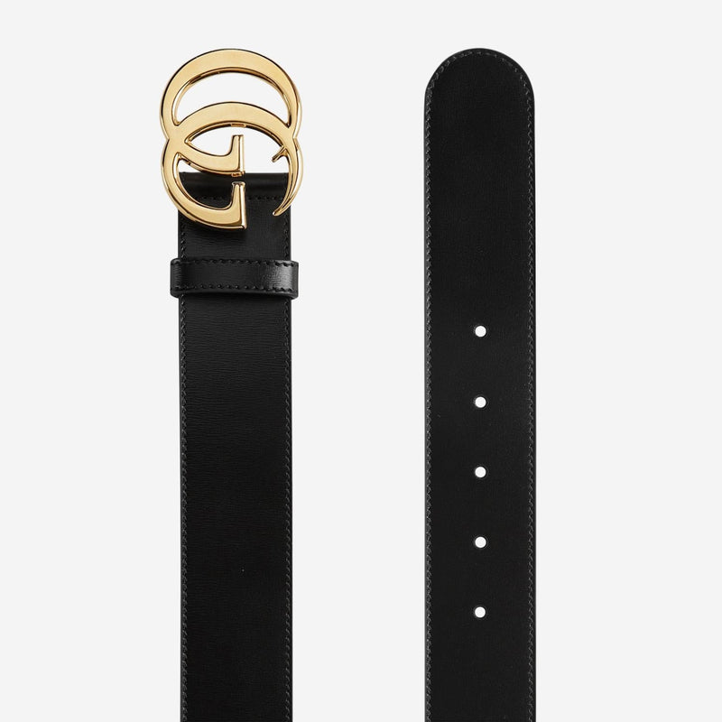 Gucci Logo-Buckle Leather Belt — Black