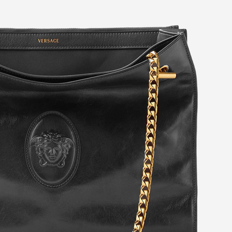 Versace Cabine Shoulder Bag — Black Leather