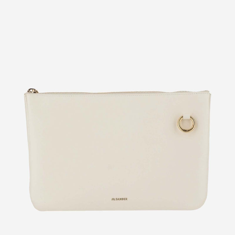 Jil Sander Embossed Logo Leather Shoulder Bag — White Sheep