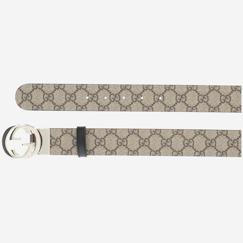 Gucci Reversible Gg Supreme Belt — Beige Polyurethane