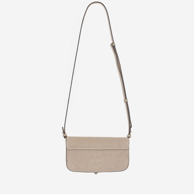 Pinko Suede Saddle Shoulder Bag — Beige