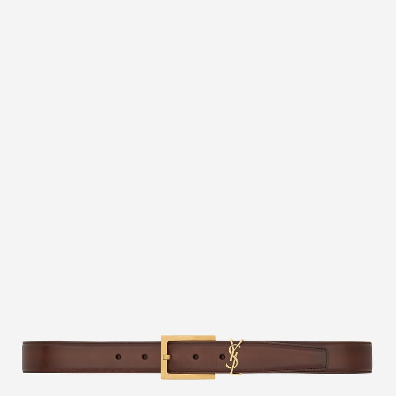 Saint Laurent Cassandre Belt — Brown Leather