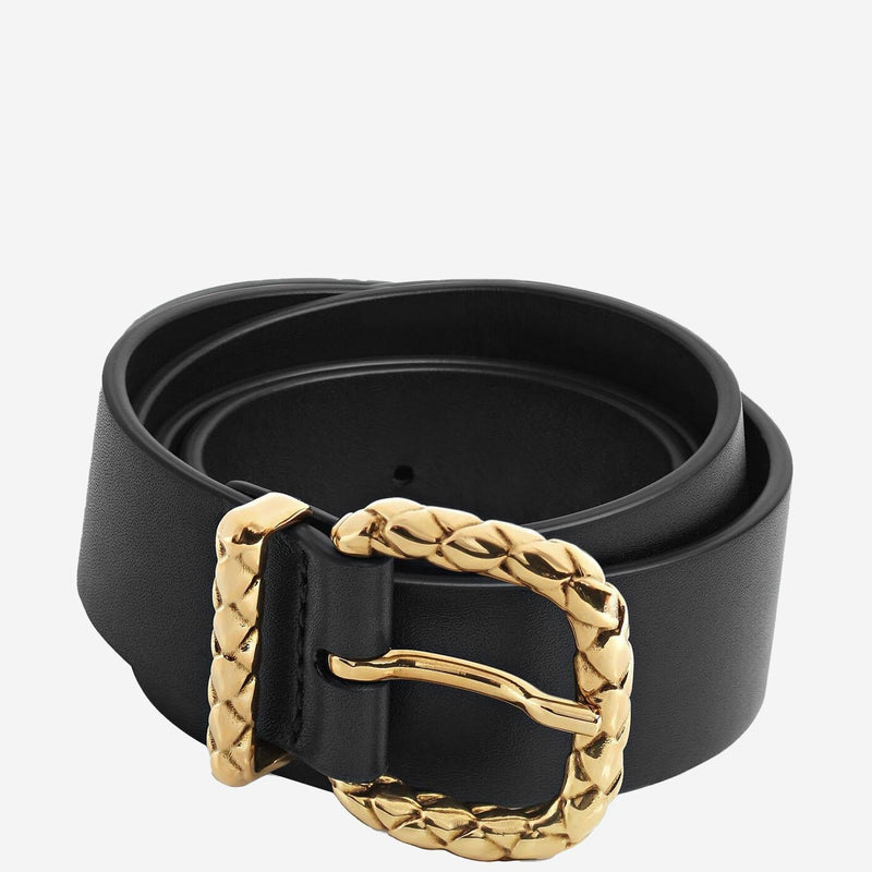 Bottega Veneta Coaxial Loop Belt — Black Leather