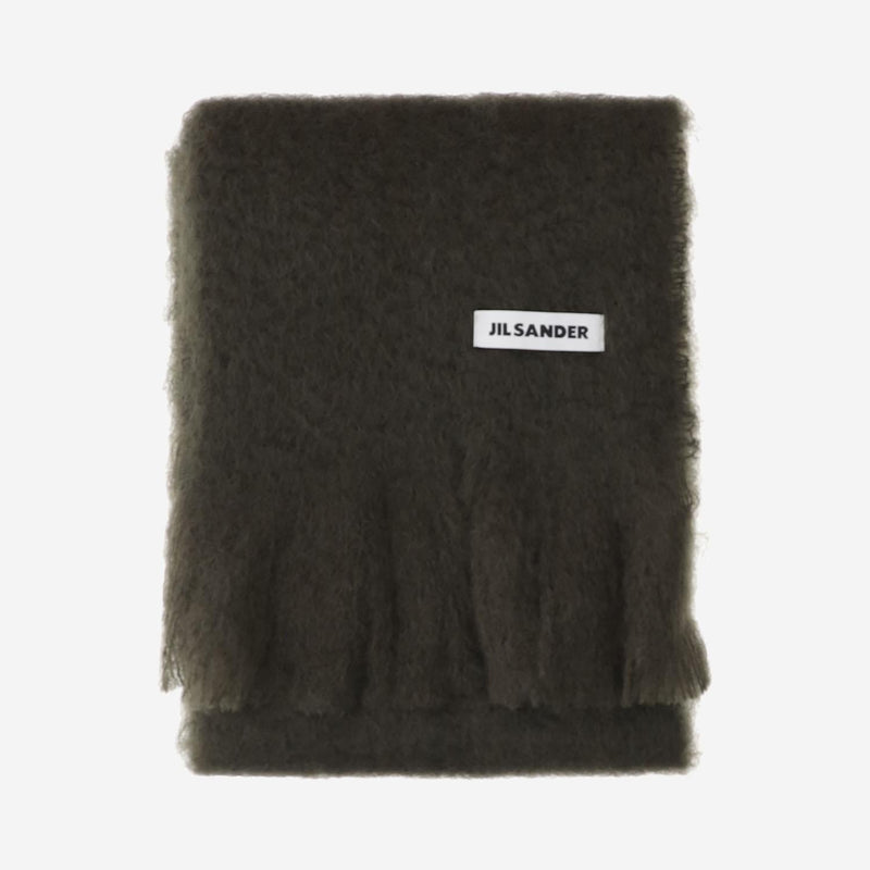 Jil Sander Mohair-Blend With Fringed Edges Scarf — Green Scarfs