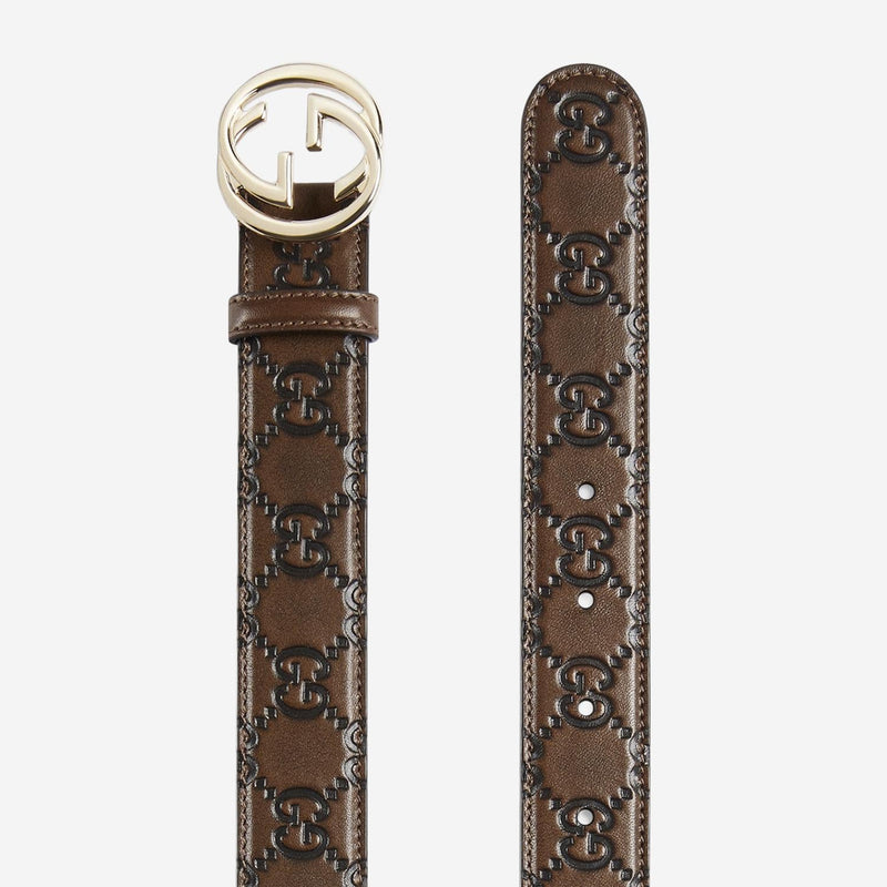Gucci Gg Logo Embossed Leather Belt — Brown