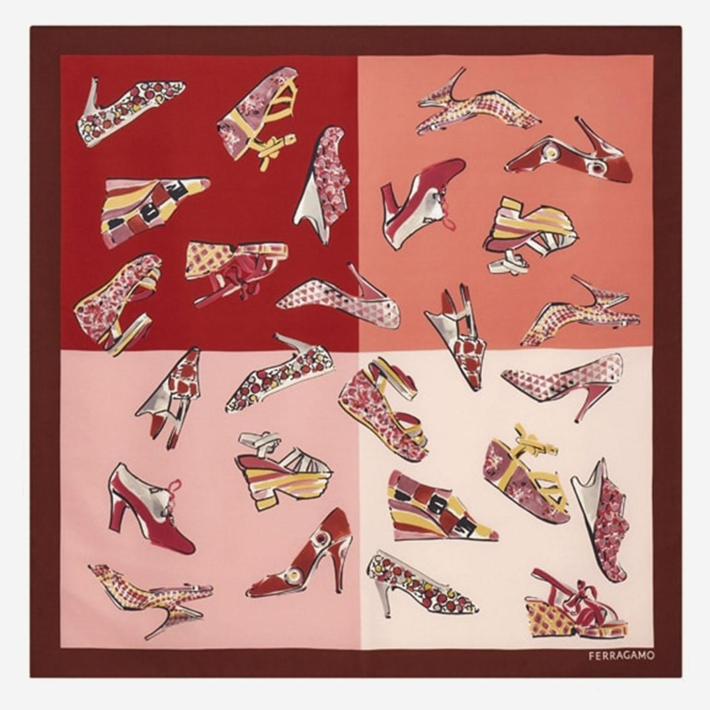 Ferragamo Genio Print Silk Scarf — Red Scarfs