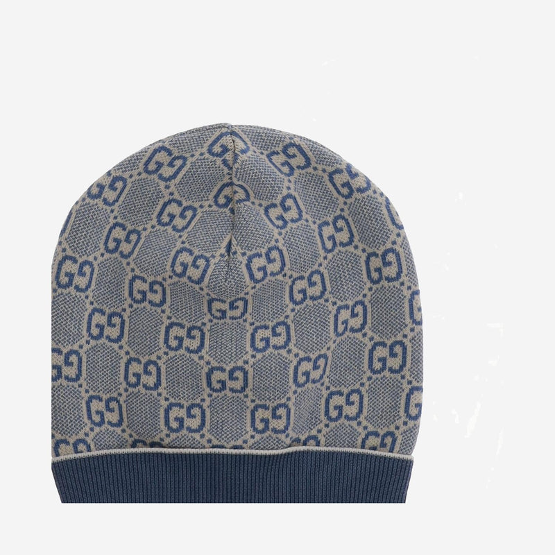 Gucci 805840 Gg Jacquard Cotton Beanie — Navy Beanies