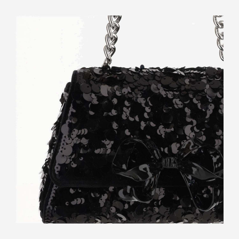 Self-Portrait Sequin-Embellished Shoulder Bag — Black Polyester Elastane