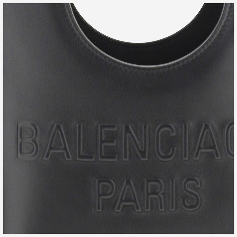 Balenciaga Logo-Embossed Calfskin Shoulder Bag — Black