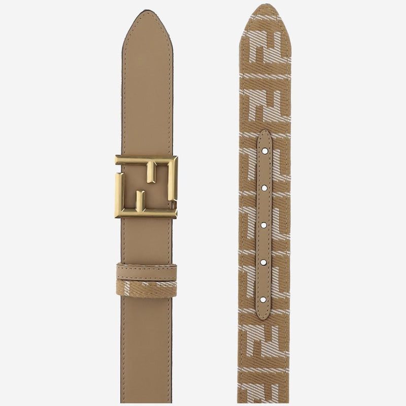 Fendi Ff Logo Reversible Belt — Beige Calfskin Leather