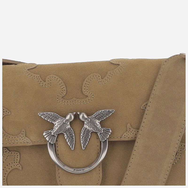 Pinko Love One Shoulder Bag — Beige Suede