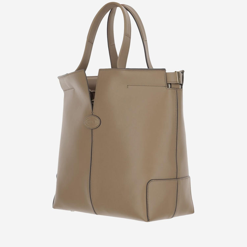 Tods Embossed Logo Calfskin Top Handle Bag — Brown