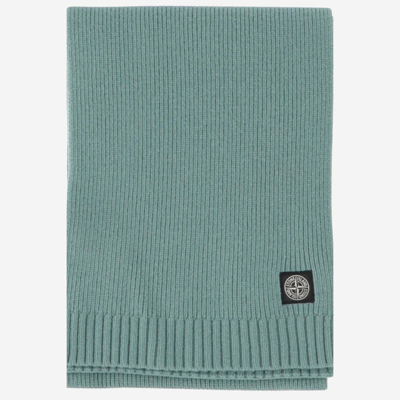 Stone Island Ribbed Wool Blend Scarf — Green Scarfs