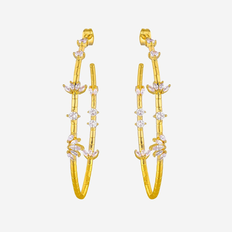Mya Bay Crystal-Embellished Hoop Earrings — Gold Brass