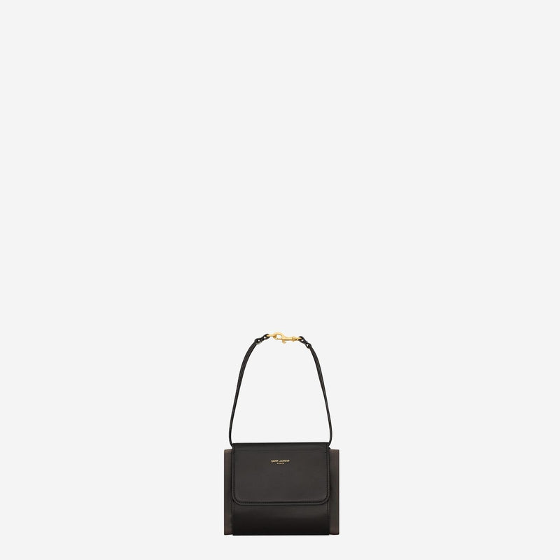 Saint Laurent Foldable Leather And Silk Satin Clutch — Brown