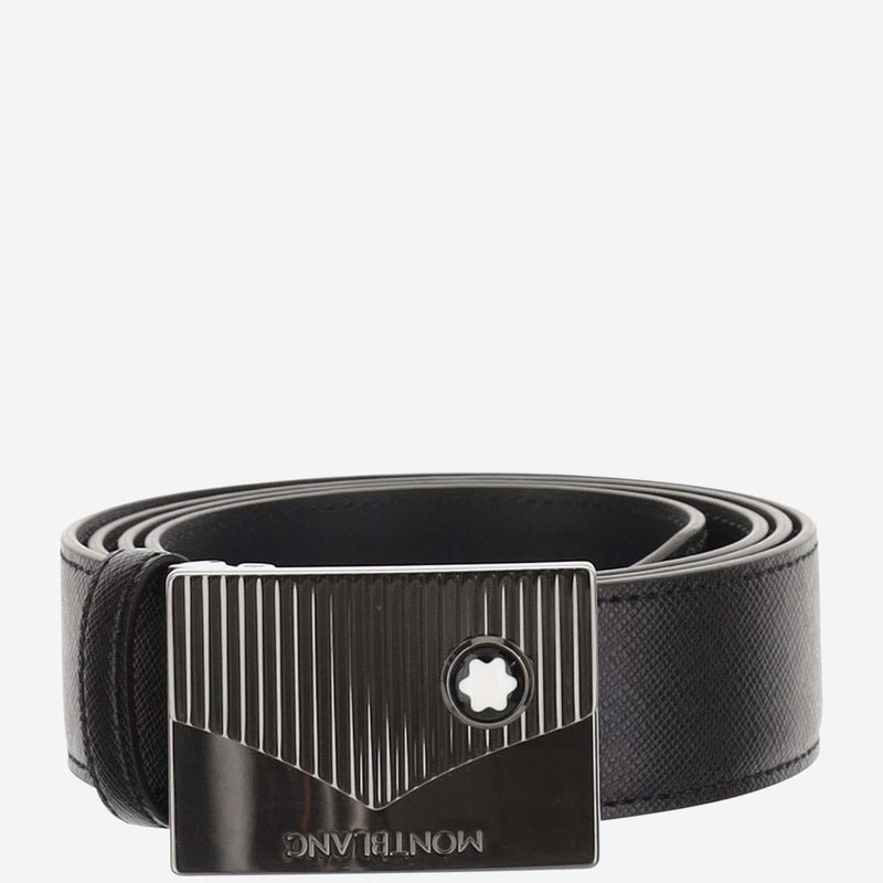 Montblanc Leather With Emblem Buckle Belt — Black