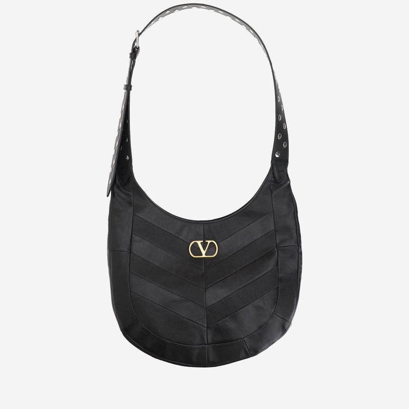 Valentino Garavani Chevron Nappa Hobo Bag — Black Leather