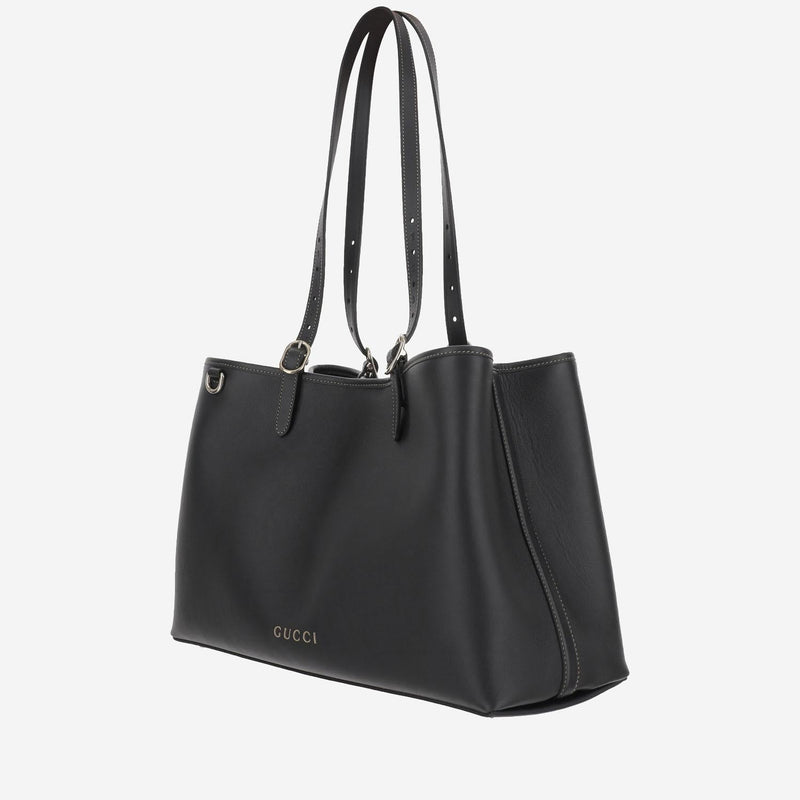Gucci Gg Emblem Leather Shoulder Bag — Black