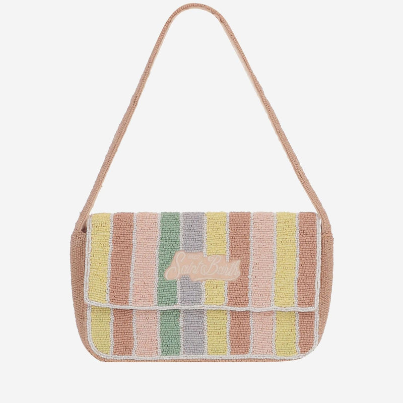 Mc2 Saint Barth Beaded Striped Shoulder Bag — Multicolor Cotton