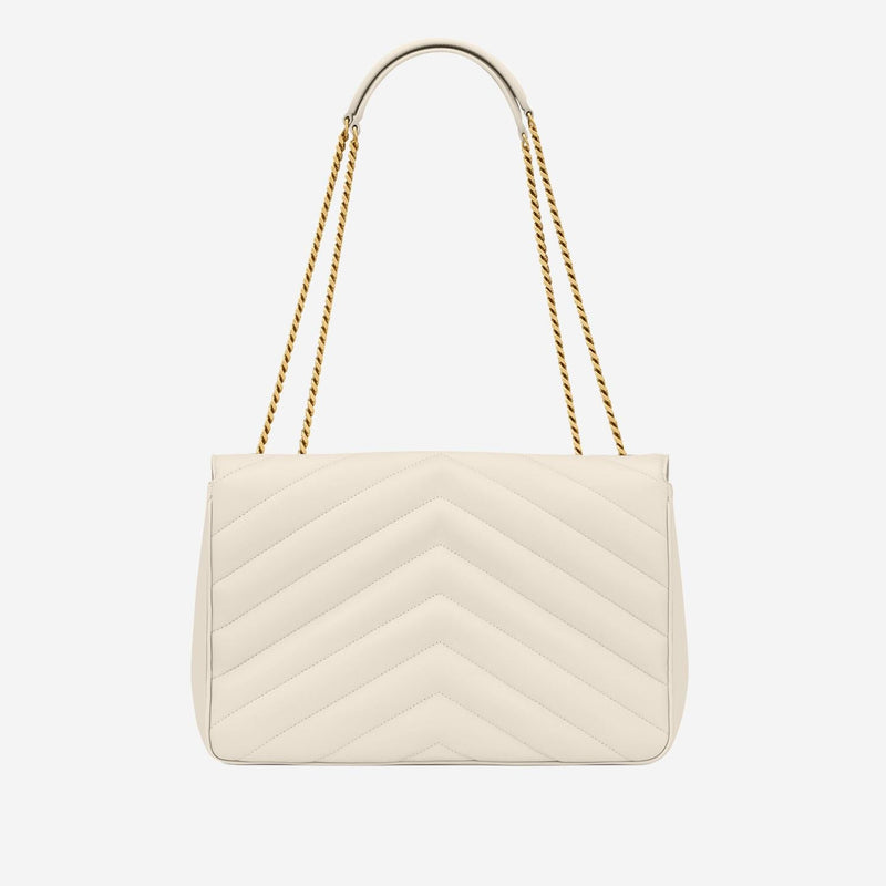 Saint Laurent Quilted Lambskin Shoulder Bag — White Leather