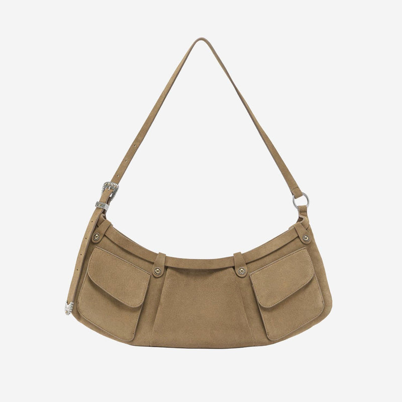 Pinko Pocket Body Shoulder Bag — Green Suede