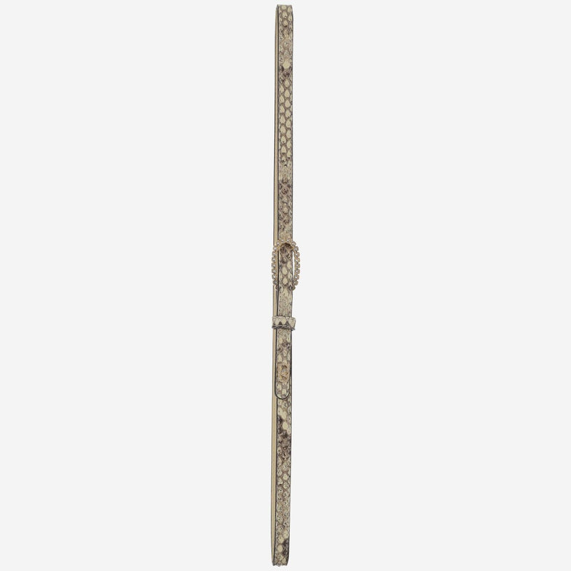 Valentino Garavani Python Leather With Crystal Buckle Belt — Beige