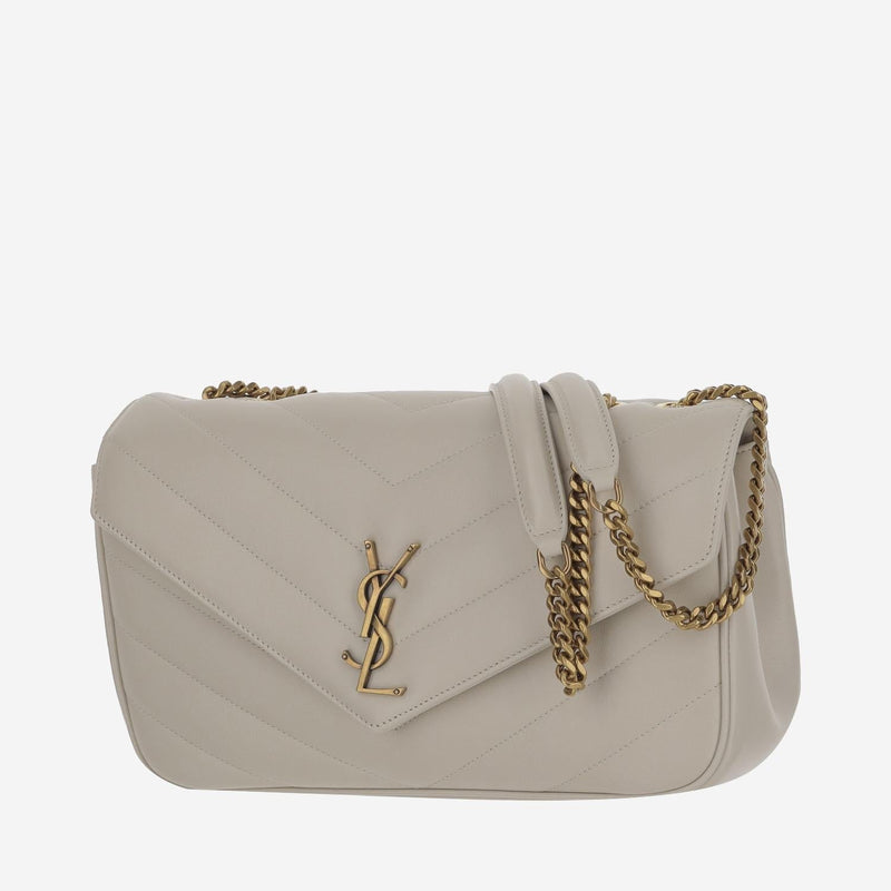 Saint Laurent Quilted Lambskin Shoulder Bag — White Leather