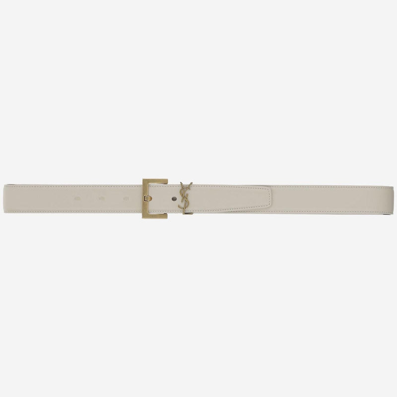 Saint Laurent Glossy Calfskin Belt — White Leather