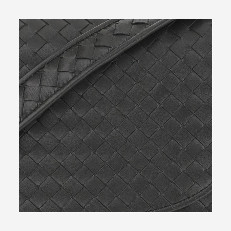 Bottega Veneta Woven Lambskin Shoulder Bag — Black Leather
